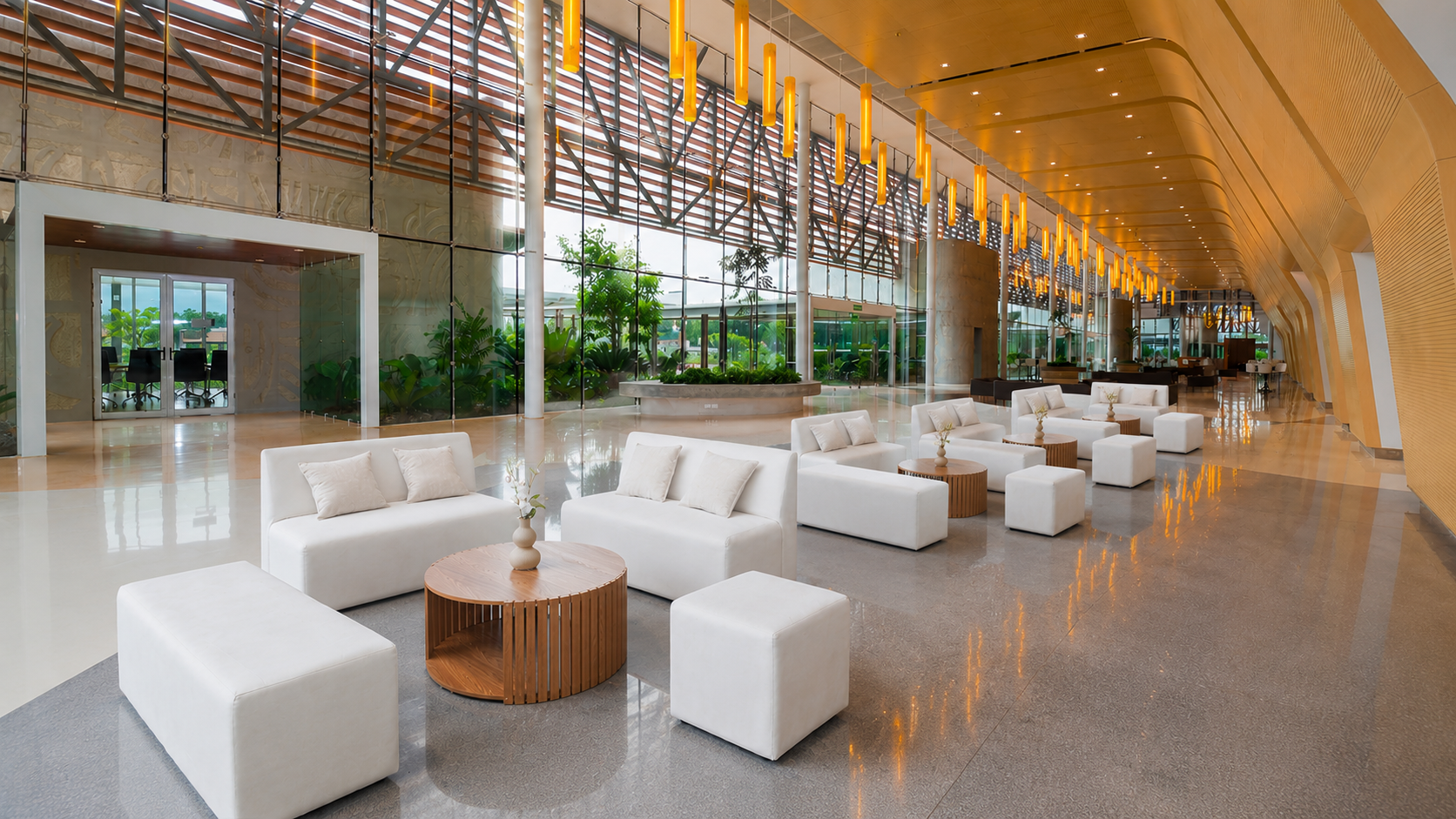 Salas lounge blancas en un evento